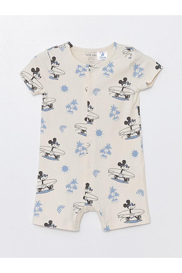Crew Neck Short Sleeve Printed Baby Boy Jumpsuit