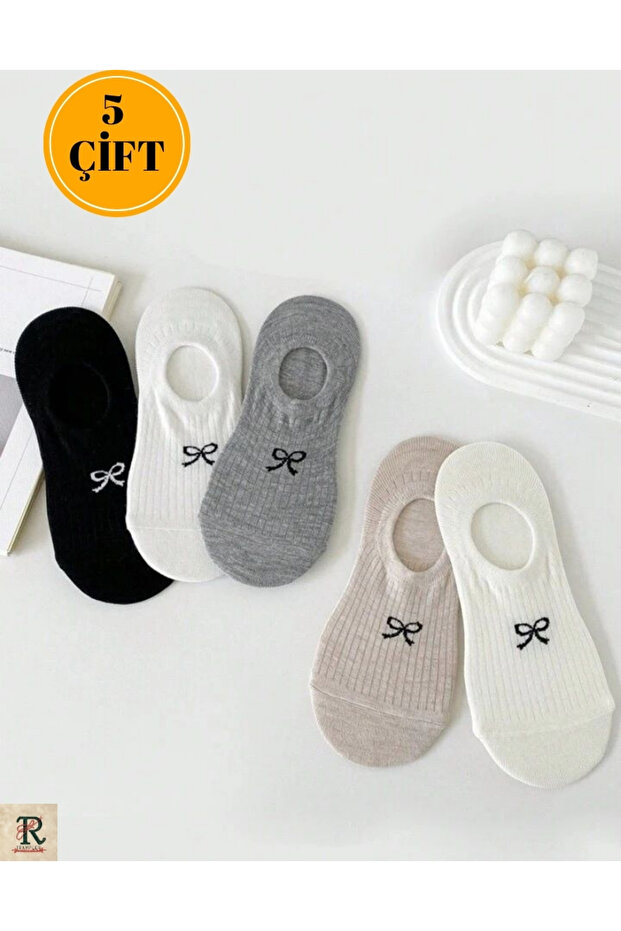 Women's 5 Pairs Ribbon Pattern Socks Invisible Ballerina Socks
