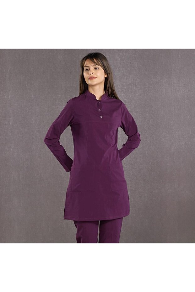 Luxury Lycra Doctor Nurse Hijab Plum Judge Collar Suit