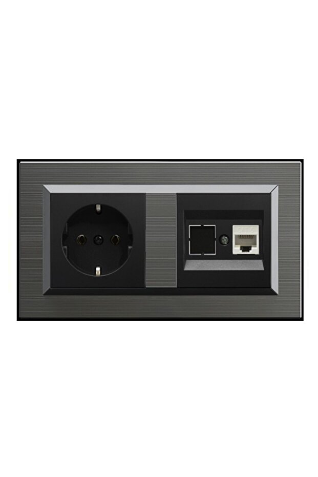 مجموعة Ovivo Quantum Magnetic Gray المكونة من قطعتين مع مقبس أرضي ومقبس بيانات Cat5