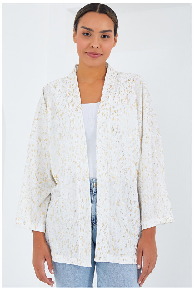 Kadın ekru varaklı ceket - 3