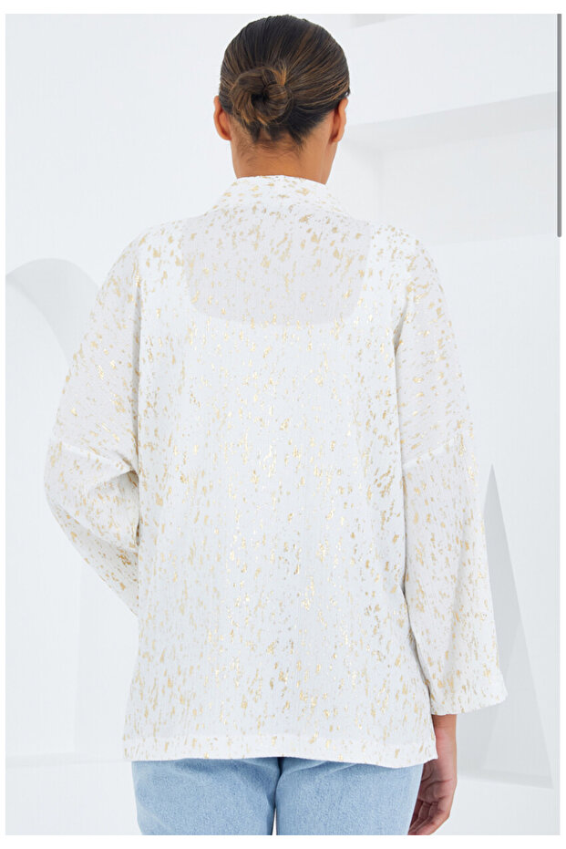 Kadın ekru varaklı ceket - 4