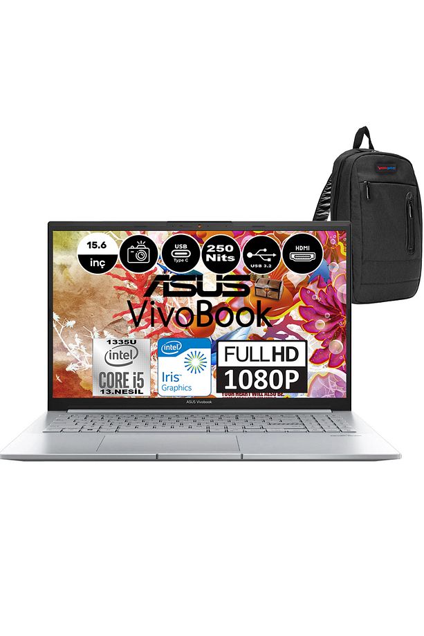 Vivobook X1504VA I5-1335U 24GB 2tb SSD Iris Xe Graphics 15.6? FHD FDOS WNJ104F09+WEBLEGELSIN Çanta - 1