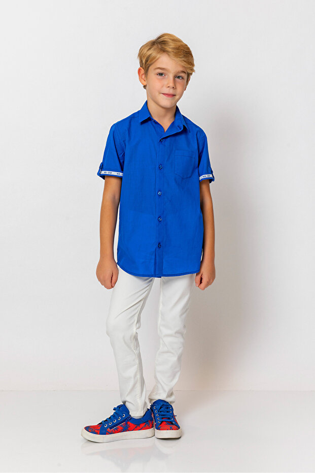 Boy's Short Sleeve Shirt with Cuff Detail and Pockets