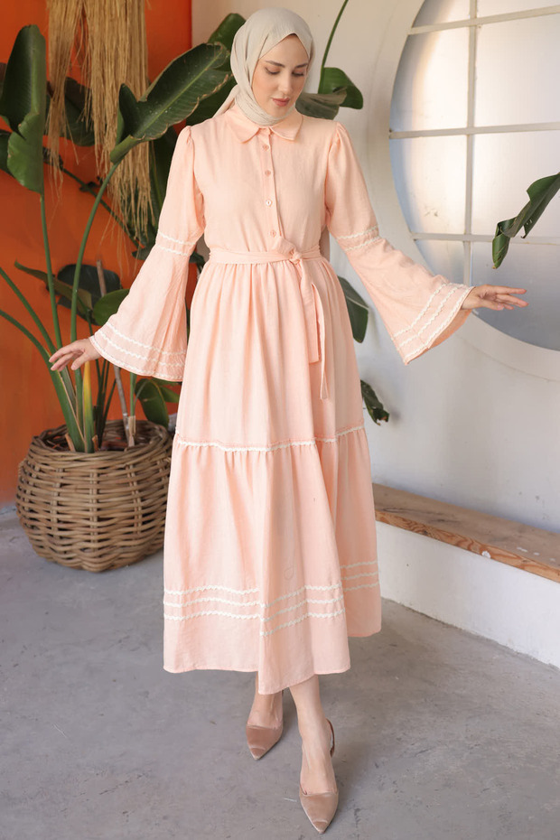 2035 Biyeli Elbise  Somon - 5