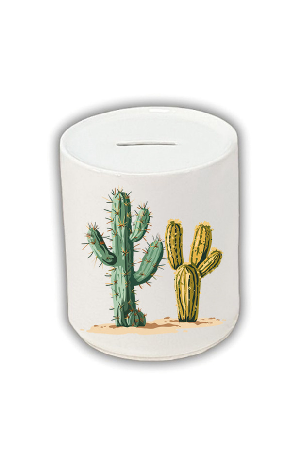 Cactus Printed Piggy Bank - Ceramic Coin Saving Piggy Bank