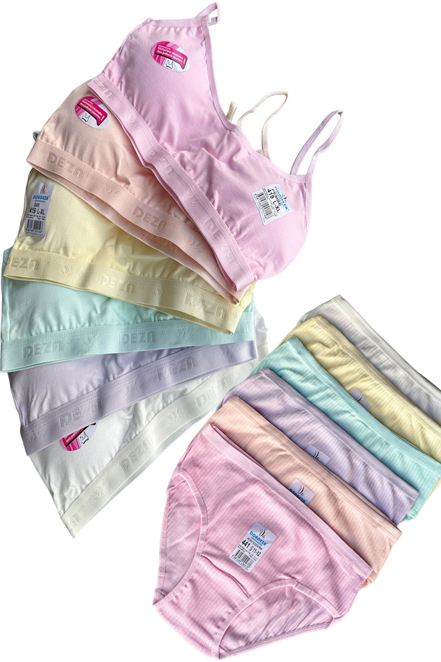 6-Piece Teenage Girl String Strap Pad Bustier Training Bra 6-Piece Panties Set