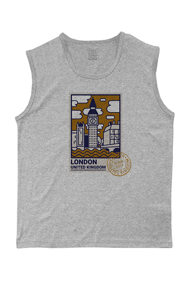 Men's Sleeveless Knitted T-Shirt London Design Digital Printed 100% Cotton
