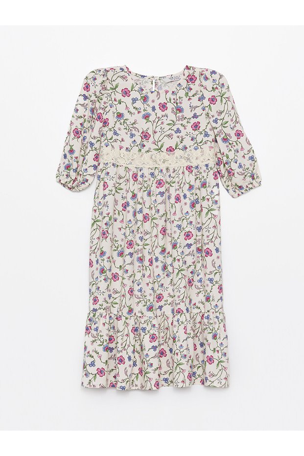 Crew Neck Floral Girl's Dress