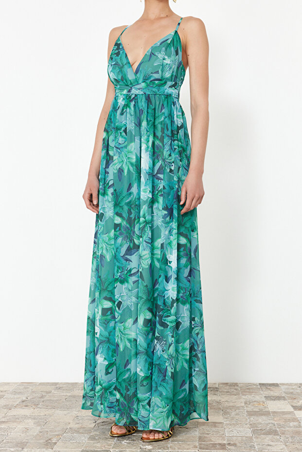 A-Cut Floral Print Chiffon Evening Dress - TPRSS24AE00094 - 4