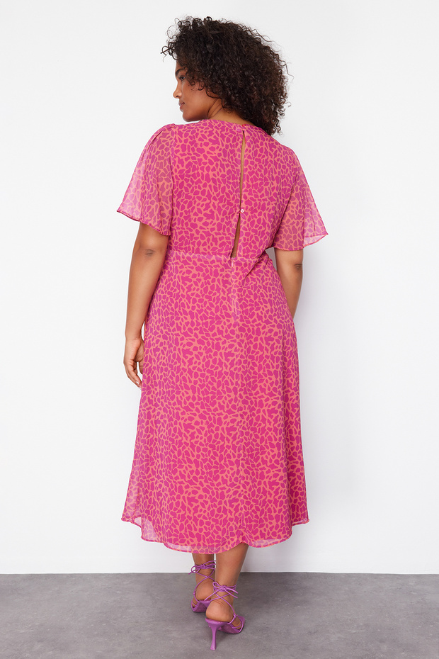 Fukszia állatmintás A-vonalú Midi szőtt ruha TBBSS23AH00274 - 6