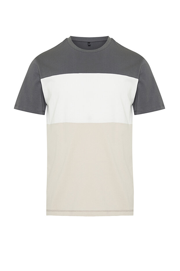 Antrasit Regular/Normal Kesim Renk Bloklu %100 Pamuklu T-Shirt TMNSS24TS00076 - 7