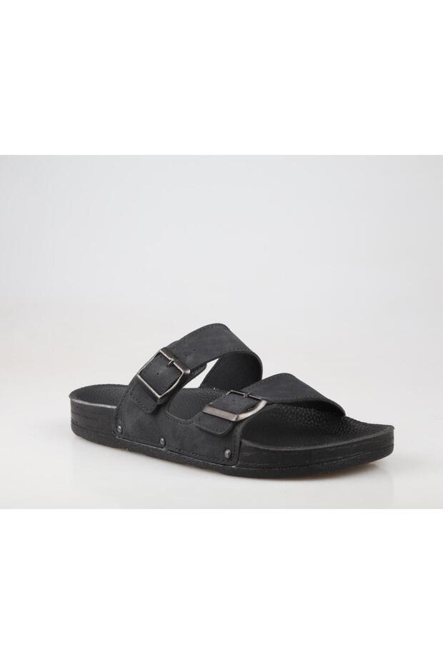 Pc-7241 Orthopedic Black Nubuck Men's Slippers