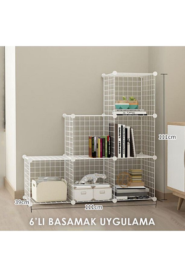 6 Bölmeli Tel Küp Çok Amaçlı Organizer Raf Beyaz 33cm Mutfak, Oyuncak, Kiler, Depolama Rafı - 3