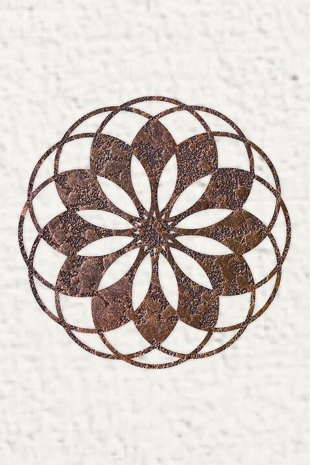 Bakır Kabartma Desenli  Ahşap Lotus Çiçeği Yaşam Çiçeği, Mandala  Üçlü Tablo Seti Duvar Süsü - 5