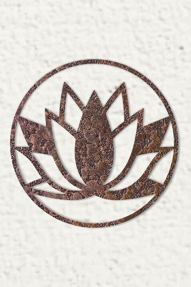 Bakır Kabartma Desenli  Ahşap Lotus Çiçeği Yaşam Çiçeği, Mandala  Üçlü Tablo Seti Duvar Süsü - 4