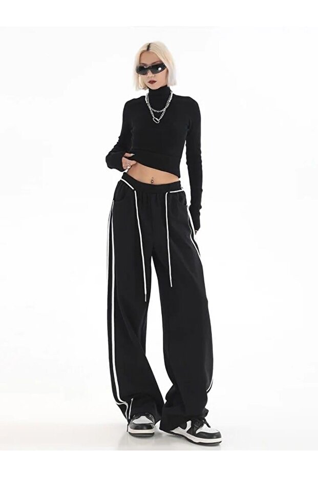 Y2k Line Detail Unisex Bol Paça Eşofman Altı - 3