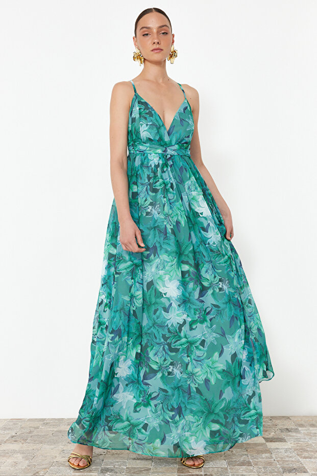 A-Cut Floral Print Chiffon Evening Dress - TPRSS24AE00094 - 2