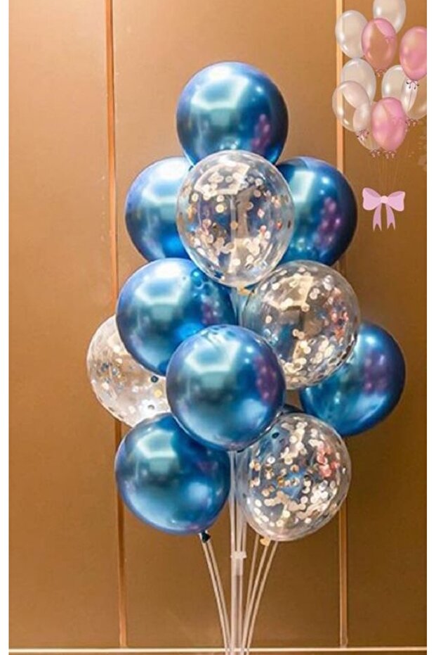 Blue Transparent Confetti Balloon Set 20 Pieces