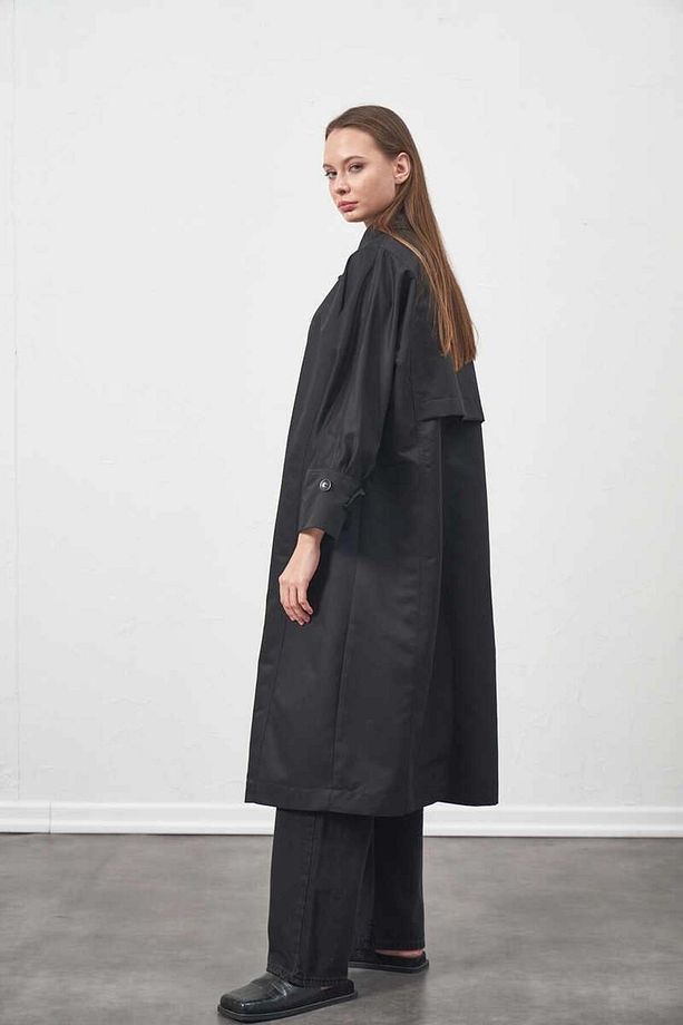 Oversize Trenchcoat Ceket Siyah - 5