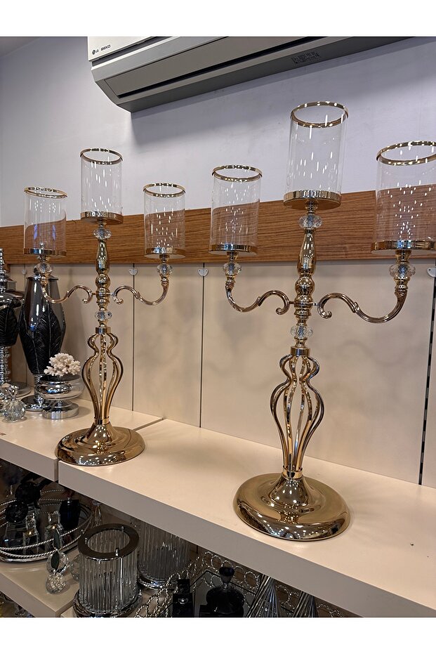 3-Kollu Metal Şamdan - 4