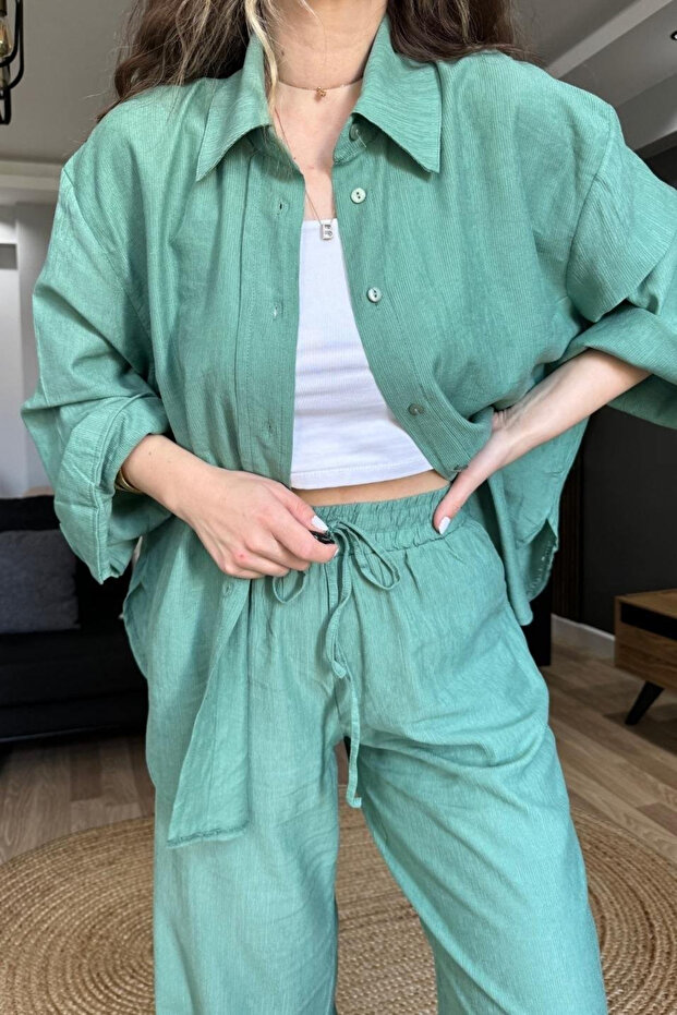 Mint Textured Shirt Pants Set