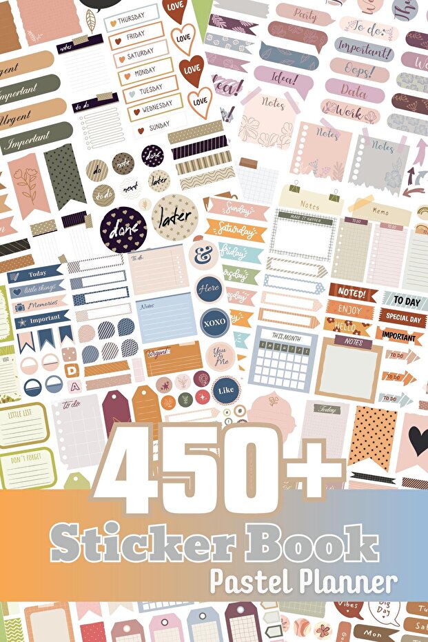 Planner Label Set, 450 Pieces of Pastel Label, Agenda Sticker Book, Bullet Journal, Daily, Laptop