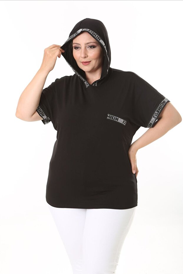Black Hooded and Stone Blouse