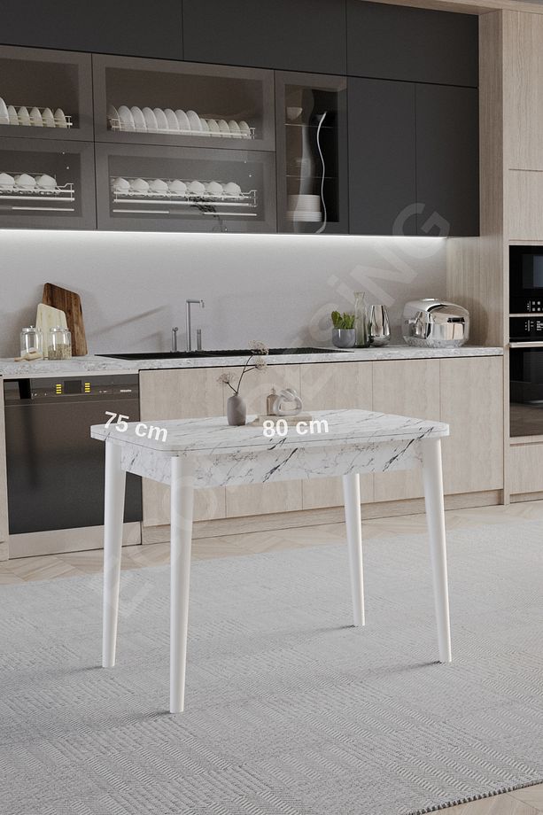 Tek, Açılır, Döner, Mutfak Masası Takımı, Yemek Masası, Kapalı Ölçü: 75x80 cm - Açık Ölçü: 80x150 cm - 3