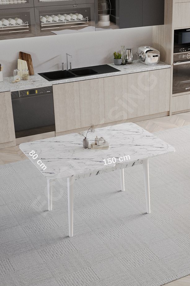 Tek, Açılır, Döner, Mutfak Masası Takımı, Yemek Masası, Kapalı Ölçü: 75x80 cm - Açık Ölçü: 80x150 cm - 1