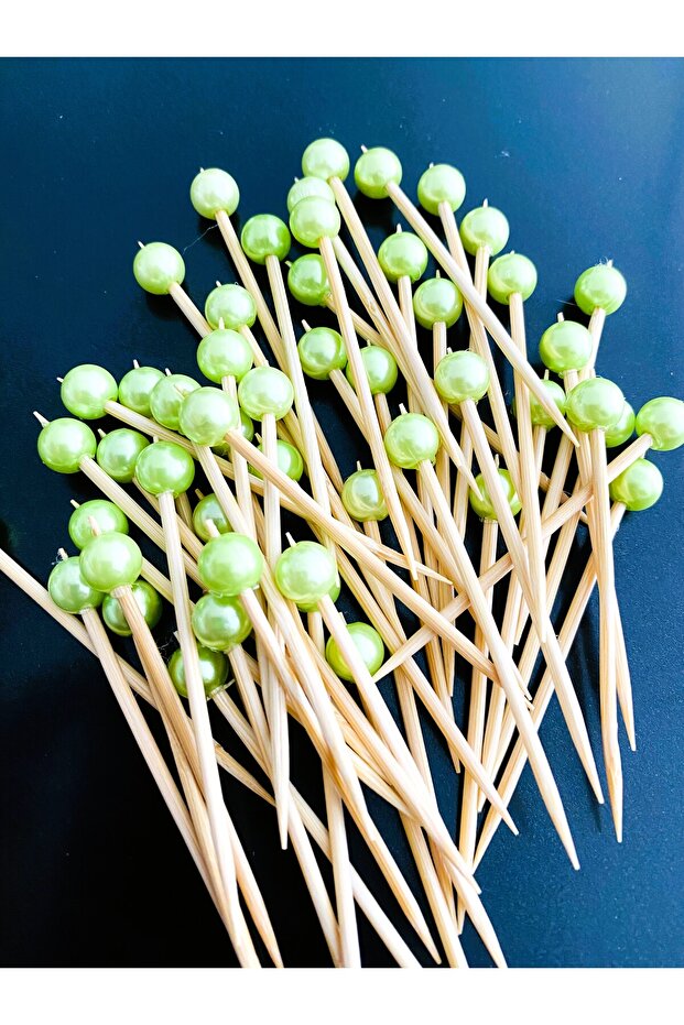 No:48 - 50 Pcs Decorative Beaded Promise Engagement Birthday Party Cupcake Mevlüt Ornament Toothpick