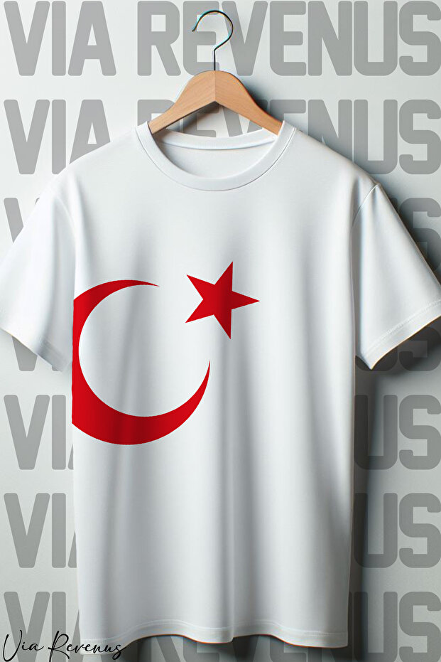 Oversized Crew Neck White T-shirt with Turkish Flag Printed