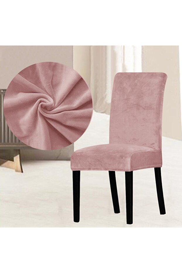 Pink Width Lycra Elastic Velvet Fabric 6-Piece Chair Cover