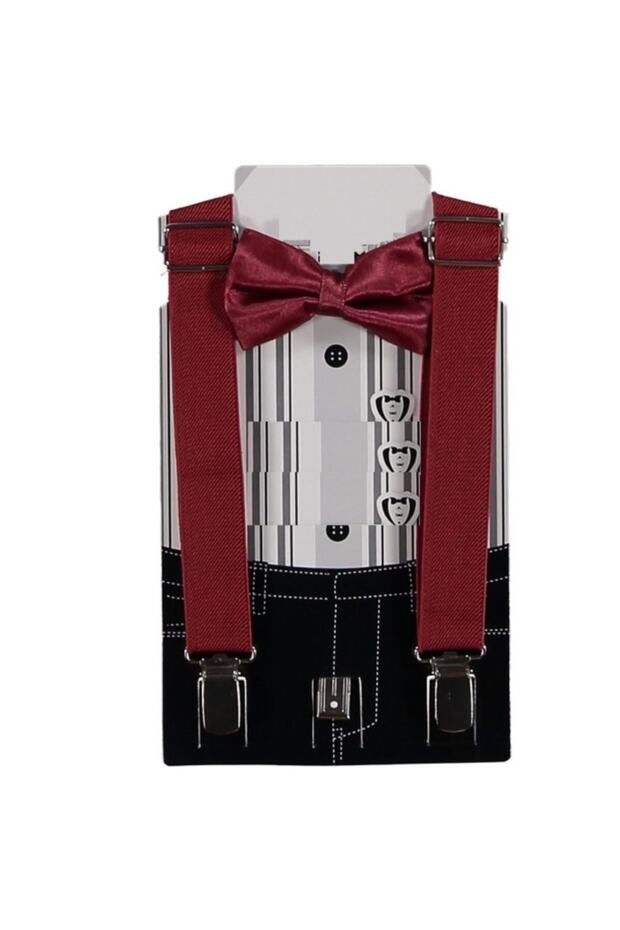Bow Tie Suspender Set Bordo