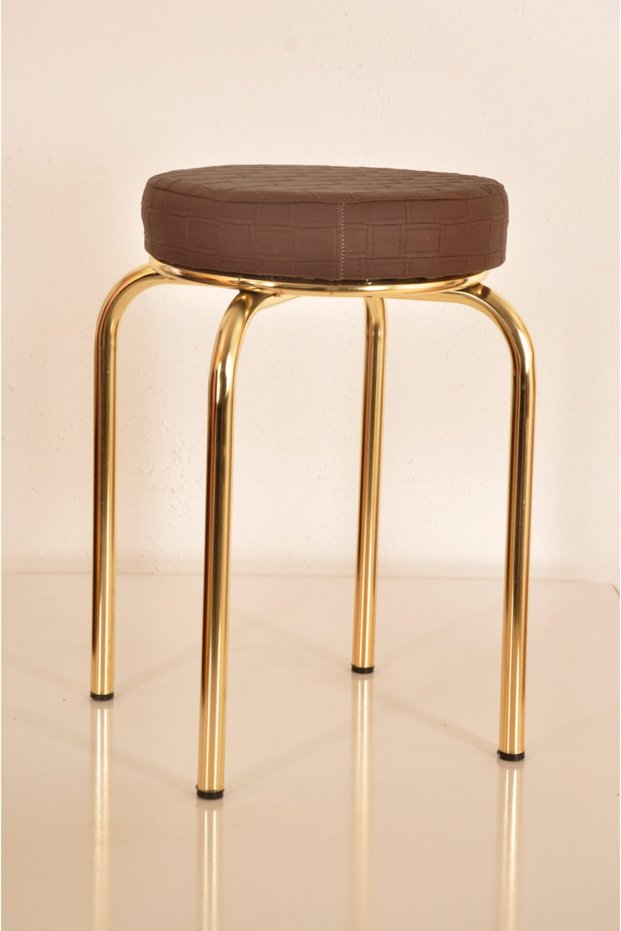 2Pcs Brown Leather Gold Profile Stool Metal Stool Kitchen Stool Thick Stool