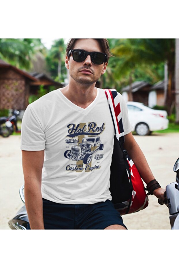 Unisex White V-Neck Slim Fit T-shirt Digital Printed