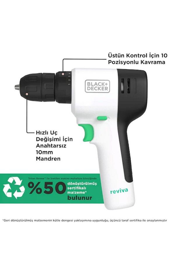 Reviva Şarjlı Matkap, Akülü Matkap, Vidalama, REVDD12C-QW 12V 1.5AH - 1