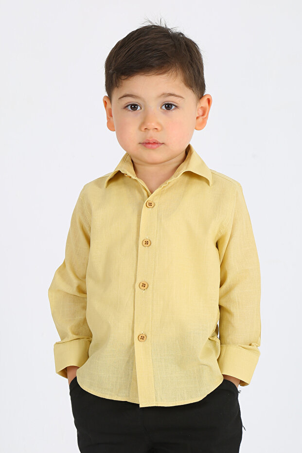 Boy's Shirt Easy to Iron Long Sleeve Linen 100% Cotton