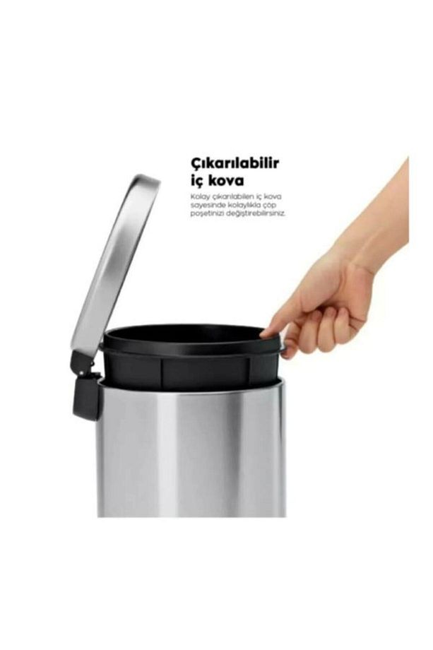 Mutfak 3 Litre Paslanmaz Çelik Pedallı Çöp Kovası Çöp Kutusu Atık Kutusu - 2
