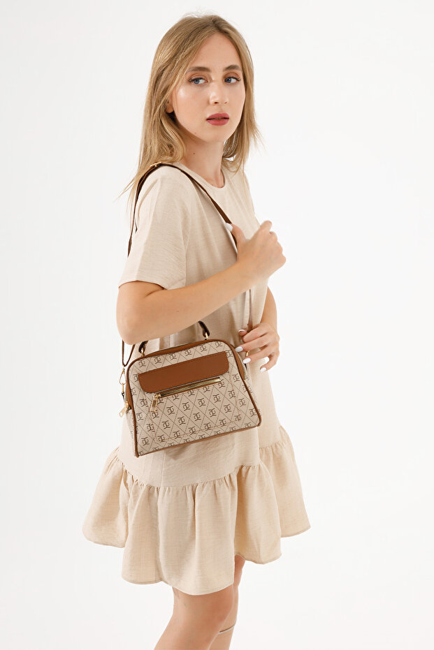 Patterned Crossbody Bag - Multi-Compartment - 7