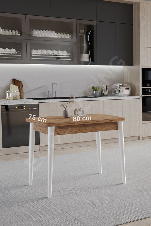Tek, Açılır, Döner, Mutfak Masası Takımı, Yemek Masası, Kapalı Ölçü: 75x80 cm - Açık Ölçü: 80x150 cm - 3
