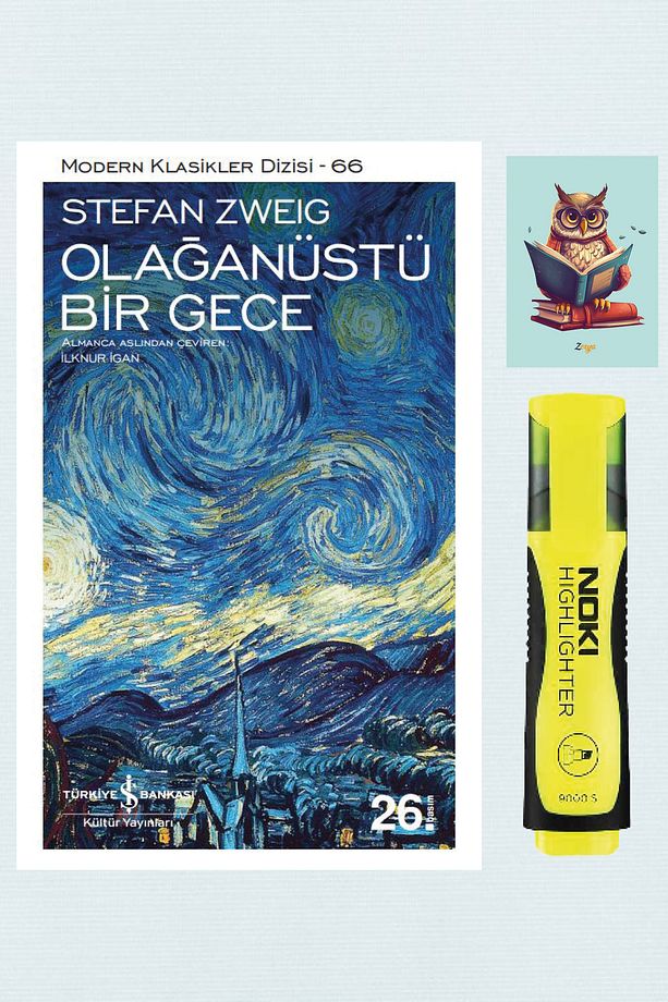 Olağan Üstü Bir Gece - Stefan Zweig - Dokuz Yayınları - Sarı Fosforlu Kalem - Not Defter Seti - 1
