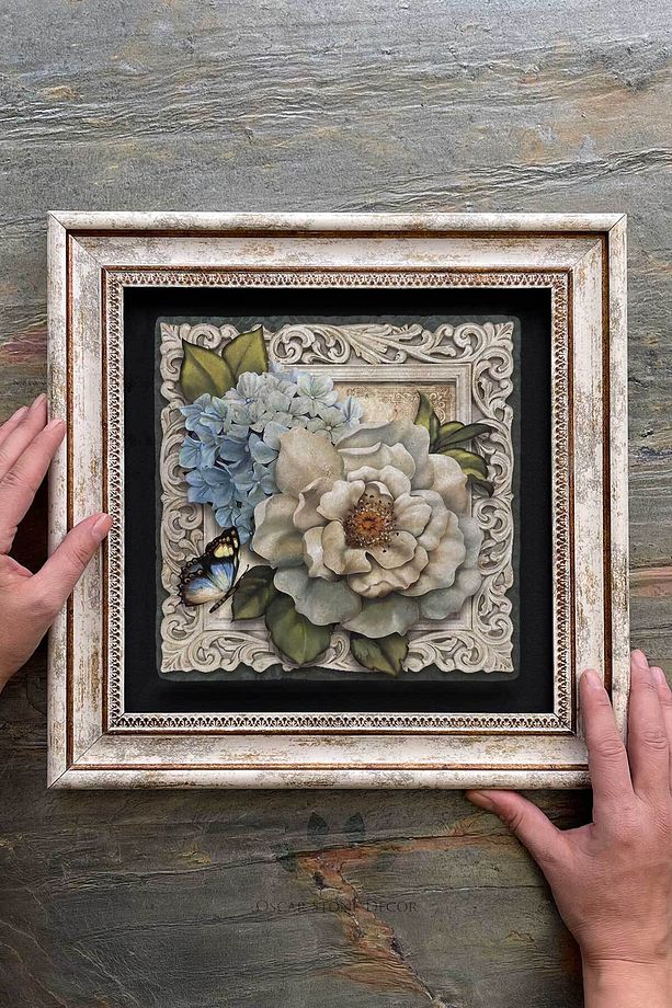 Çerçeveli Tablo Taş Duvar Dekoru 30 X 30 Cm Kelebek Ve Çiçekler - 2