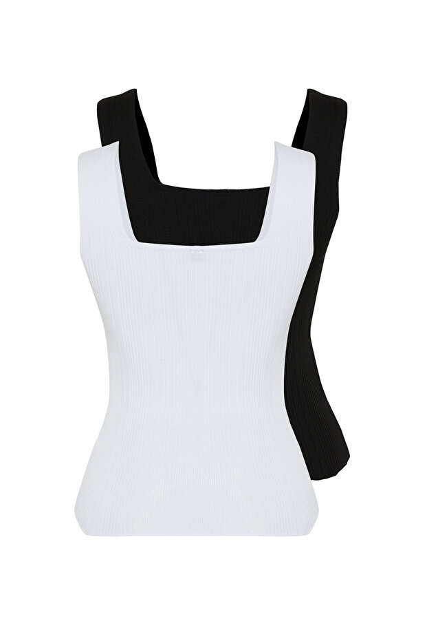 Siyah-Ekru Basic İkili Paket Top İnce Triko Bluz TWOSS24BZ00623 - 11