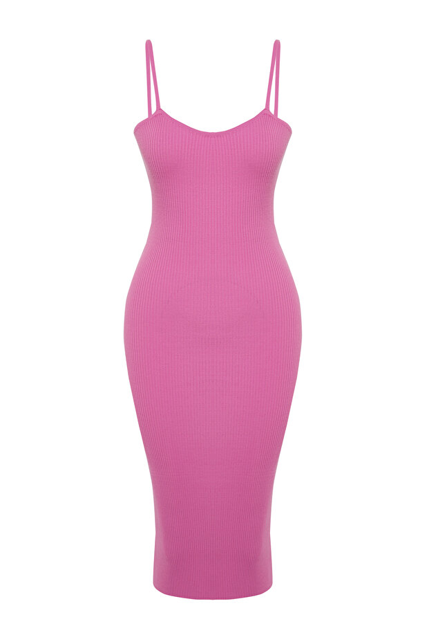 Pembe Vücuda Oturan Midi Triko Hırka Elbise Takım TWOSS21EL0208 - 14
