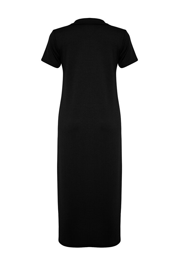 Siyah Polo Yaka Shift/Normal Kesim Midi Esnek Örme Elbise TWOSS24EL01012 - 8