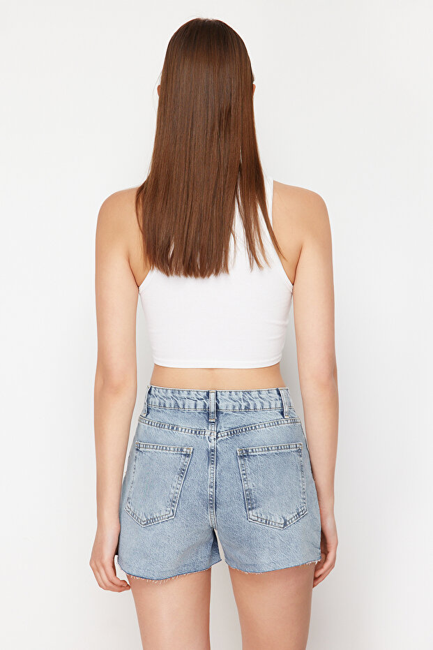 Mavi Yüksek Bel Denim Şort TWOSS24SR00119 - 6