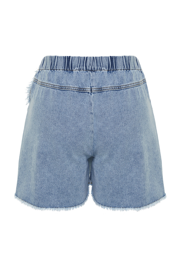 Açık Mavi Volan Detaylı Mini Denim Şort Etek TBBSS24AP00027 - 8