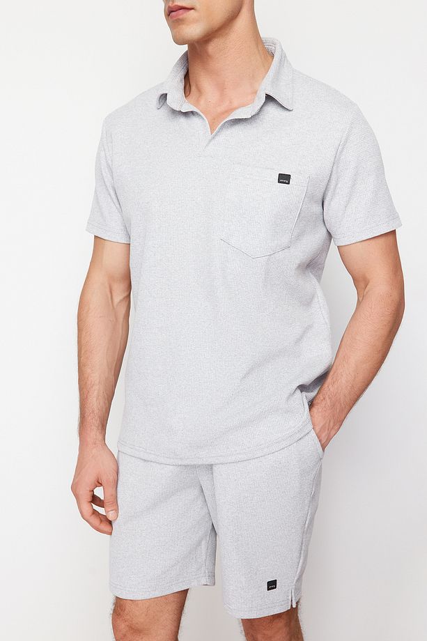 Gri Regular/Normal Kesim Dokulu Kumaş Etiketli Polo Yaka Eşofman Takımı TMNSS23EM00003 - 5