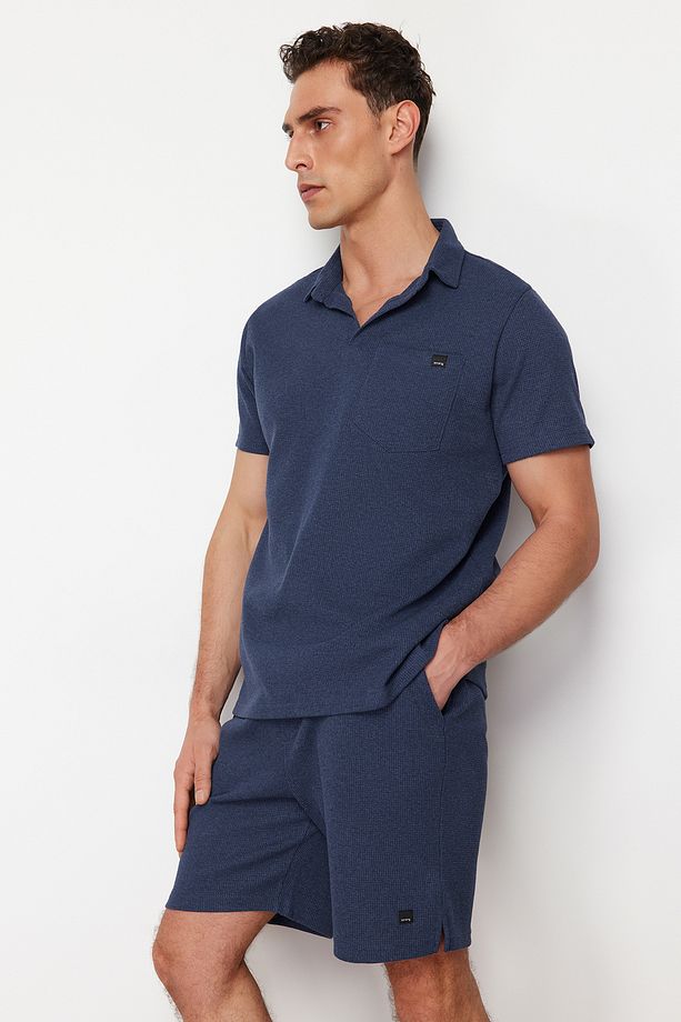 Indigo Regular/Normal Kesim Dokulu Kumaş Etiketli Polo Yaka Eşofman Takımı TMNSS23EM00003 - 4